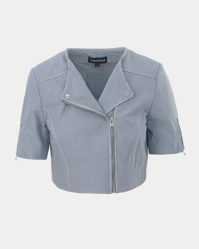 Lamarque Kirsi Short-sleeve Leather Jacket In Light Blue Denim