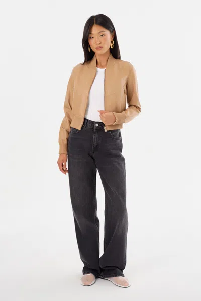 Lamarque Kordella Reversible Leather Bomber Jacket In Nude