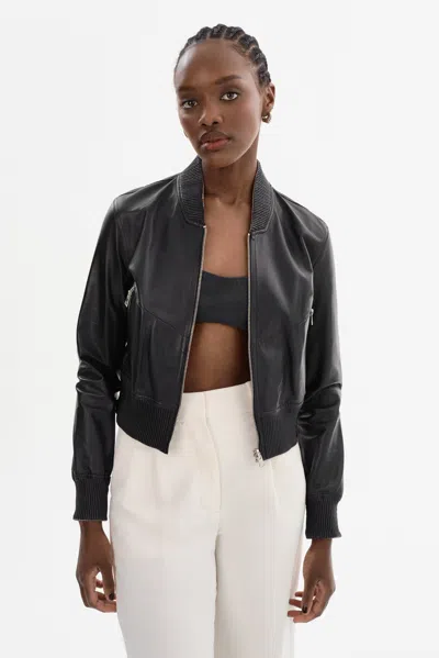 Lamarque Kordella Reversible Leather Bomber Jacket In Blue