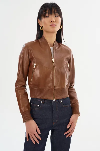 Lamarque Kordella Reversible Leather Bomber Jacket In Brown