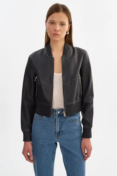Lamarque Kordella Reversible Leather Bomber Jacket In Black
