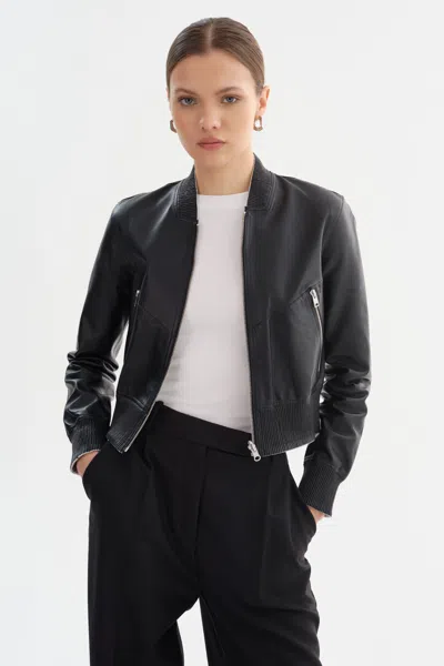 Lamarque Kordella Reversible Leather Bomber Jacket In Black