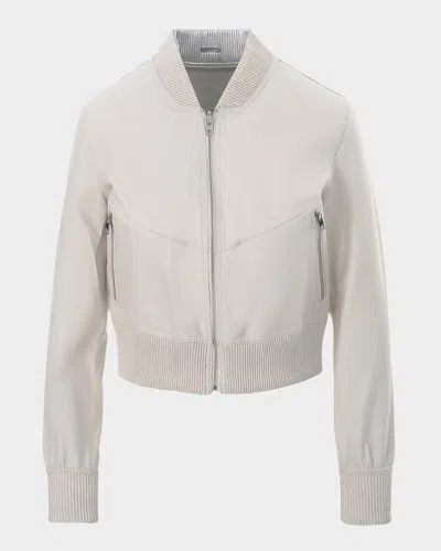 Lamarque Kordella Reversible Leather Bomber Jacket In Whisper White Silver