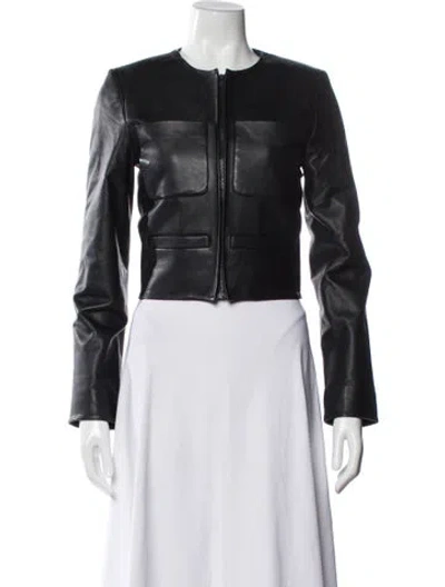 Pre-owned Lamarque Lamb Leather Biker Jacket In Black