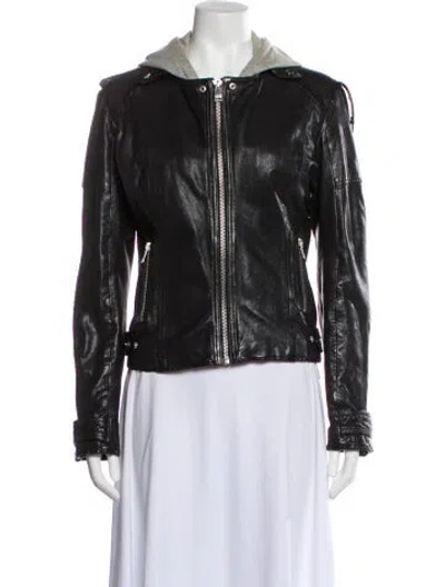 Pre-owned Lamarque Lamb Leather Biker Jacket In Black