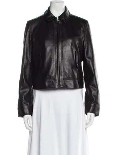 Pre-owned Lamarque Lamb Leather Biker Jacket In Black