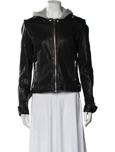 Pre-owned Lamarque Lamb Leather Biker Jacket In Black