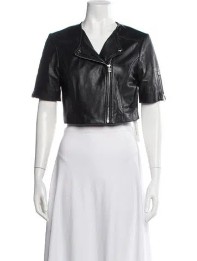 Pre-owned Lamarque Lamb Leather Biker Jacket In Black