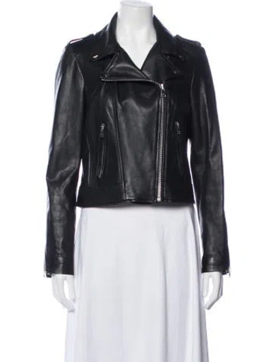 Pre-owned Lamarque Lamb Leather Biker Jacket In Black