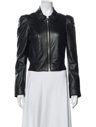 Pre-owned Lamarque Lamb Leather Biker Jacket In Black