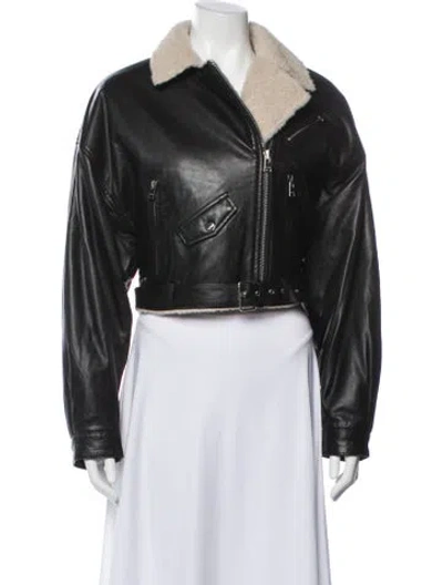 Pre-owned Lamarque Lamb Leather Biker Jacket In Black