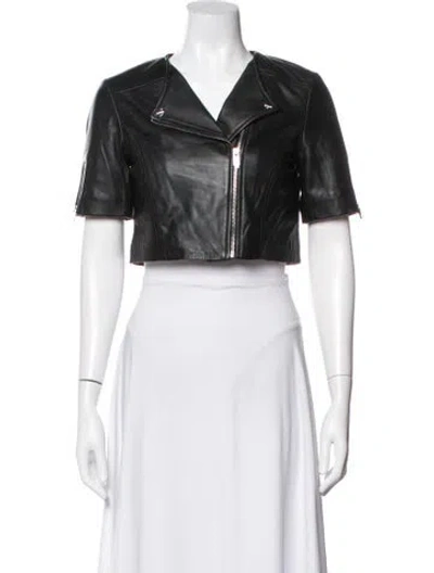 Pre-owned Lamarque Lamb Leather Biker Jacket In Black