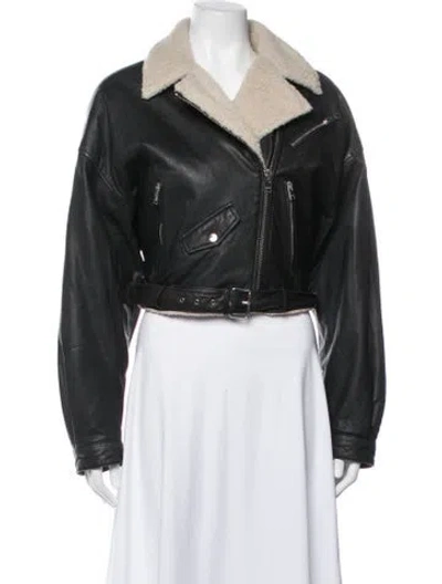 Pre-owned Lamarque Lamb Leather Biker Jacket In Black
