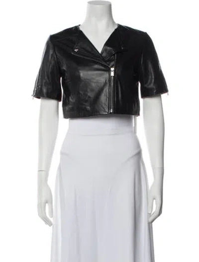 Pre-owned Lamarque Lamb Leather Biker Jacket In Black