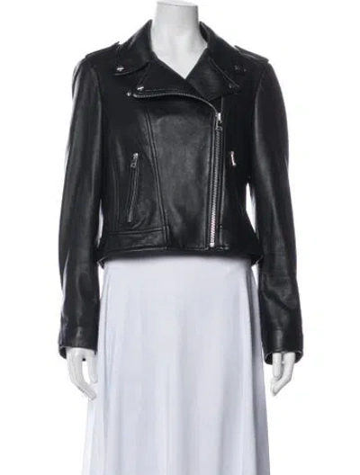 Pre-owned Lamarque Lamb Leather Biker Jacket In Black