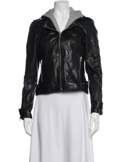Pre-owned Lamarque Lamb Leather Biker Jacket In Black