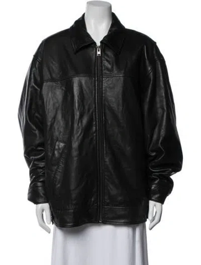 Pre-owned Lamarque Lamb Leather Biker Jacket In Black