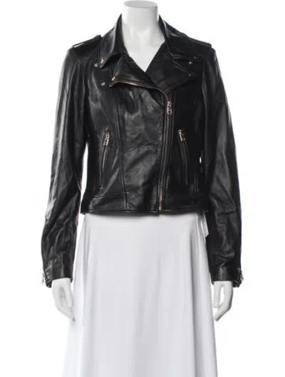 Pre-owned Lamarque Lamb Leather Biker Jacket In Black