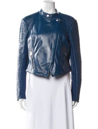 Pre-owned Lamarque Lamb Leather Biker Jacket In Blue