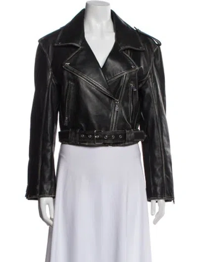 Pre-owned Lamarque Lamb Leather Biker Jacket In Blue
