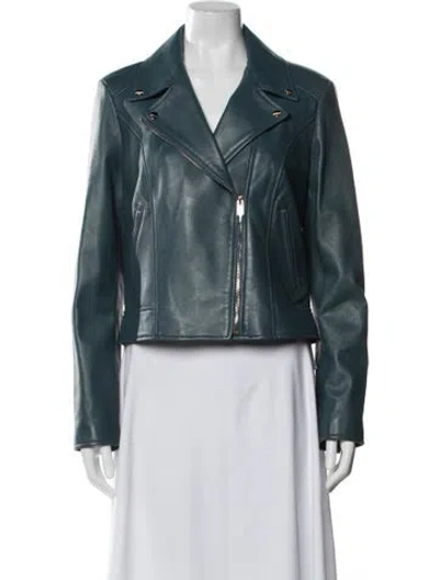 Pre-owned Lamarque Lamb Leather Biker Jacket In Blue