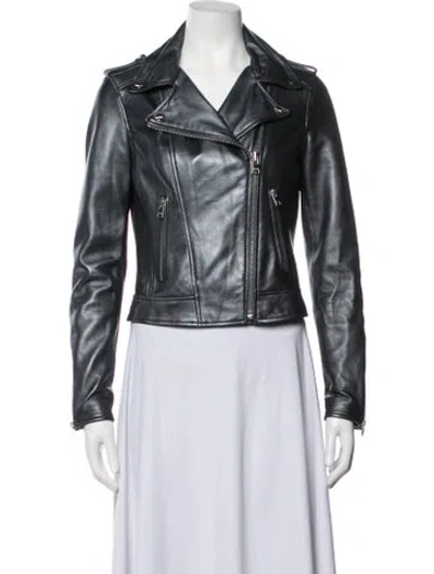 Pre-owned Lamarque Lamb Leather Biker Jacket In Blue/metallic
