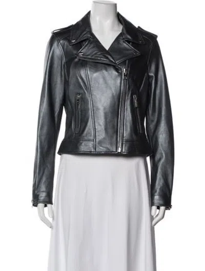 Pre-owned Lamarque Lamb Leather Biker Jacket In Blue/metallic