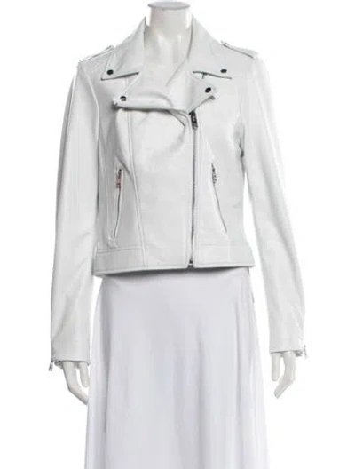 Pre-owned Lamarque Lamb Leather Biker Jacket In Blue/white