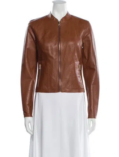 Pre-owned Lamarque Lamb Leather Biker Jacket In Brown