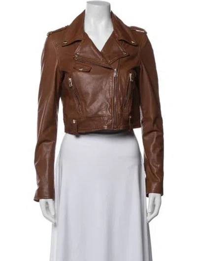 Pre-owned Lamarque Lamb Leather Biker Jacket In Brown