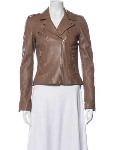 Pre-owned Lamarque Lamb Leather Biker Jacket In Brown