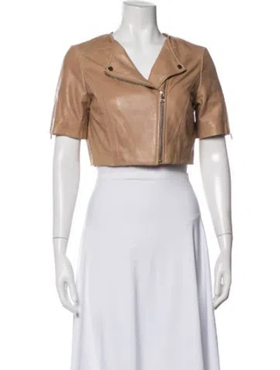 Pre-owned Lamarque Lamb Leather Biker Jacket In Brown/neutrals