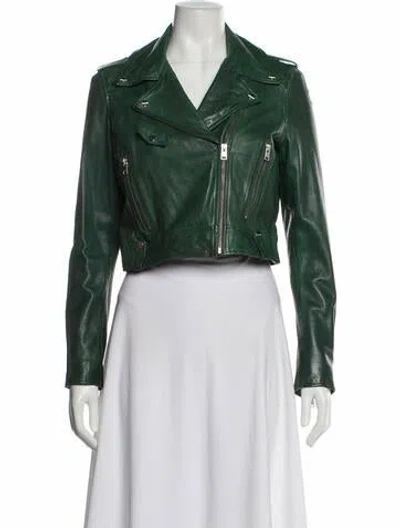 Pre-owned Lamarque Lamb Leather Biker Jacket In Green