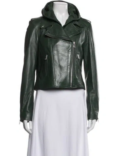 Pre-owned Lamarque Lamb Leather Biker Jacket In Green