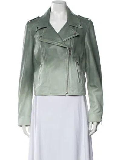 Pre-owned Lamarque Lamb Leather Biker Jacket In Green