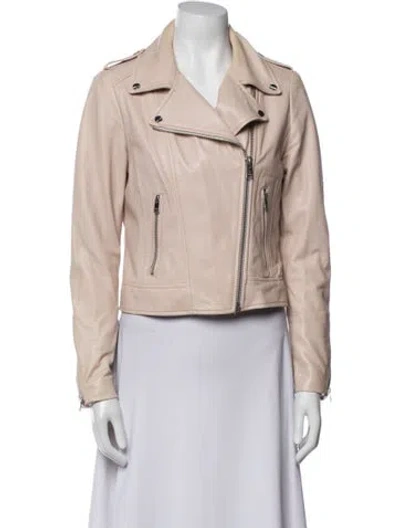 Pre-owned Lamarque Lamb Leather Biker Jacket In Neutral