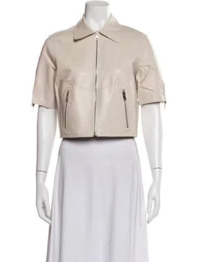 Pre-owned Lamarque Lamb Leather Biker Jacket In Neutral