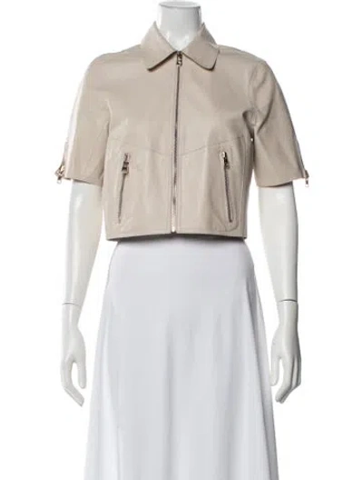 Pre-owned Lamarque Lamb Leather Biker Jacket In Neutral