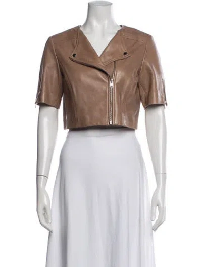 Pre-owned Lamarque Lamb Leather Biker Jacket In Neutral