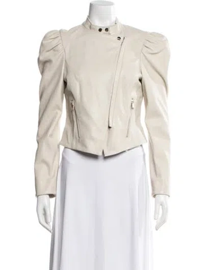 Pre-owned Lamarque Lamb Leather Biker Jacket In Neutral