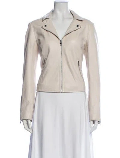Pre-owned Lamarque Lamb Leather Biker Jacket In Neutral