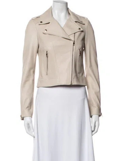 Pre-owned Lamarque Lamb Leather Biker Jacket In Neutrals