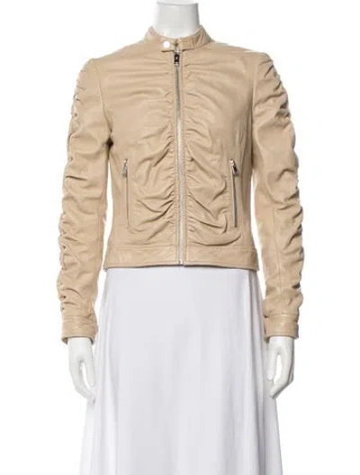 Pre-owned Lamarque Lamb Leather Biker Jacket In Neutrals