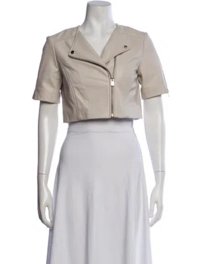 Pre-owned Lamarque Lamb Leather Biker Jacket In Neutrals