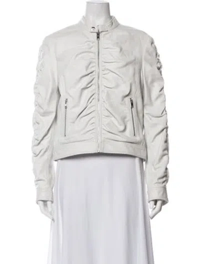 Pre-owned Lamarque Lamb Leather Biker Jacket In Neutrals
