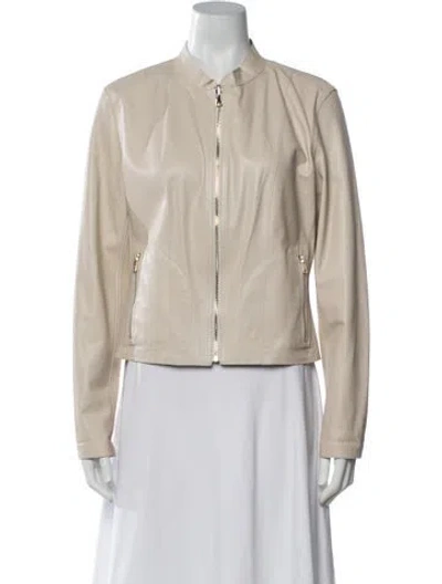 Pre-owned Lamarque Lamb Leather Biker Jacket In Neutrals