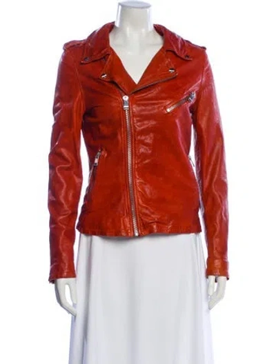 Pre-owned Lamarque Lamb Leather Biker Jacket In Orange