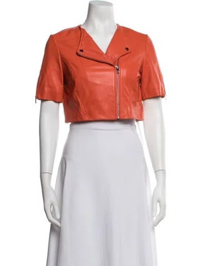 Pre-owned Lamarque Lamb Leather Biker Jacket In Orange