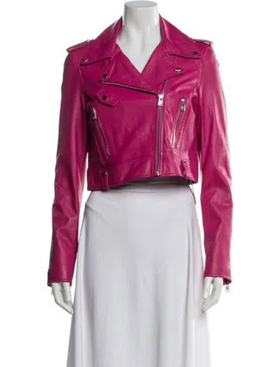 Pre-owned Lamarque Lamb Leather Biker Jacket In Pink