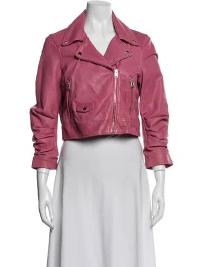 Pre-owned Lamarque Lamb Leather Biker Jacket In Pink